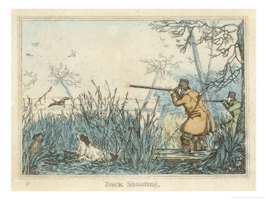 Duck, Two Men and Their Dogs Shoot Duck from the Banks of a Lake