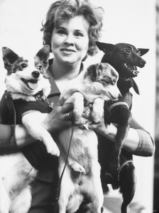 Tamara Kosaryeva Holding Dogs at Soviet Academy of Sciences