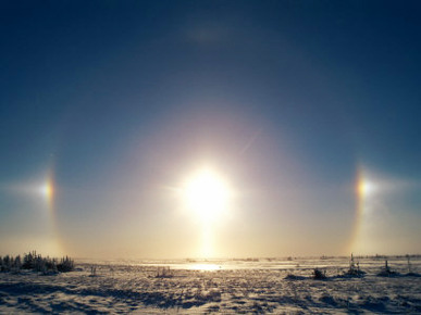 Sundogs Shine Down over the Landscape of Ice and Snow in Churchill, Canada