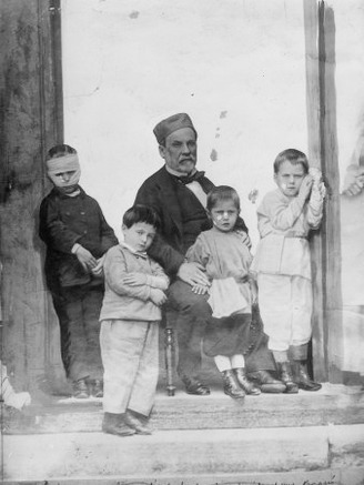 Dr Louis Pasteur with Four Children Who Had Been Bitten by Mad Dogs and Treated with Rabies Vaccine